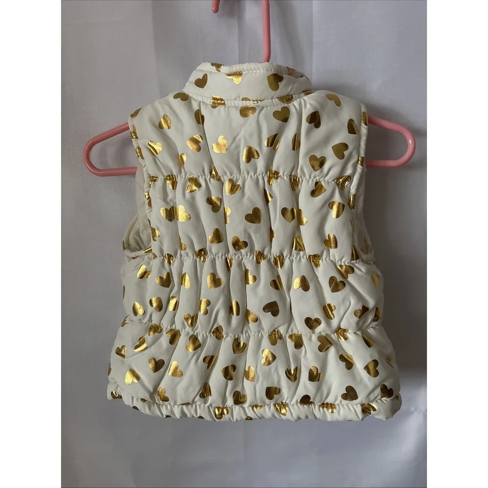 Healthtex Toddler Baby Girls‎ Puffer Vest Size 12M Ivory W/Gold Hearts NWOT